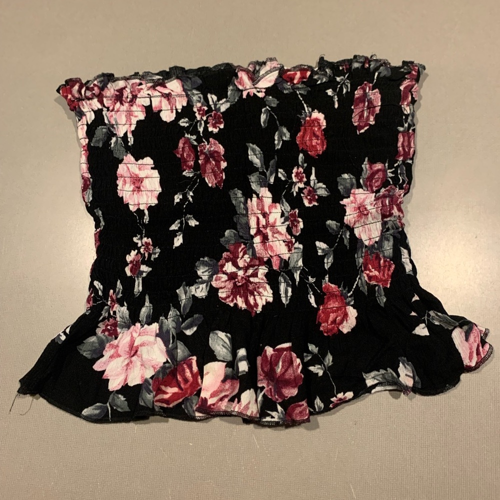Black and pink floral bandeau top size small